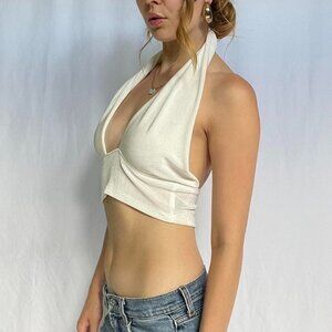 Women's white cropped halter top